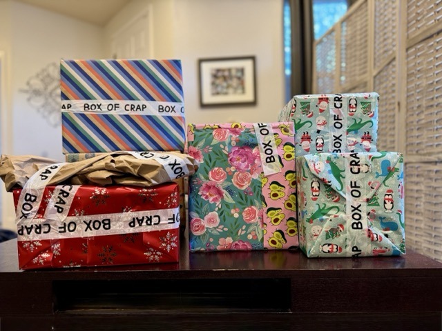 White Elephant / Box of Crap gifts wrapped